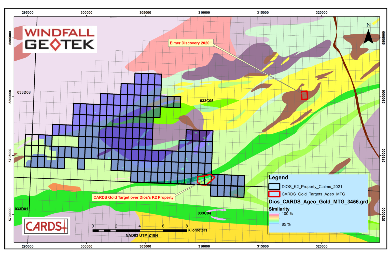 Windfall Map WINDFALL GEOTEK PROVIDES NEW AI TARGETS TO DIOS EXPLORATION ON THE K2 ...